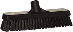 Vikan - 1.7" Bristle Length, Polyester Scrub Brush - 11-1/4" Long x 3" Wide Head, 12" OAL, European Threaded Handle, Black, Polypropylene Block - Makers Industrial Supply