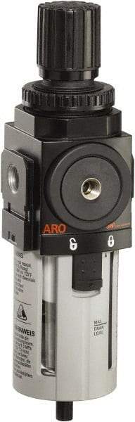 ARO/Ingersoll-Rand - 1/2" NPT Port Standard 1 Piece Filter/Regulator FRL Unit - Polycarbonate Bowl, 172 SCFM, 150 Max psi, 9.961" High x 2.756" Long, Manual Drain - Makers Industrial Supply