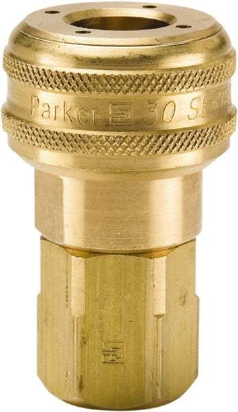 Parker - 3/8-18 Female NPTF Industrial Pneumatic Hose Coupler - Brass, 3/8" Body Diam - Makers Industrial Supply