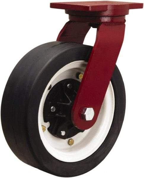 Hamilton - 12" Diam x 4" Wide, Rubber Rigid Caster - 2,400 Lb Capacity, Top Plate Mount, 6-1/8" x 7-1/2" Plate, Tapered Roller Bearing - Makers Industrial Supply