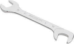 Facom - 11mm Stubby Extra Thin Open End Wrench - 3-15/16" OAL, Double End, Satin Finish, 15° & 75° Head Angle - Makers Industrial Supply