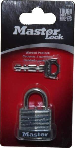 Master Lock - 1/2" Shackle Clearance, Keyed Different Warded Cylinder Padlock - 3/16" Shackle Diam, Steel - Makers Industrial Supply