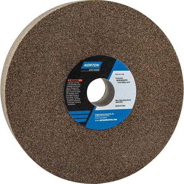 Norton - 8" Diam x 1-1/4" Hole x 1" Thick, M Hardness, 60 Grit Surface Grinding Wheel - Aluminum Oxide, Type 1, Medium Grade, 3,600 Max RPM - Makers Industrial Supply