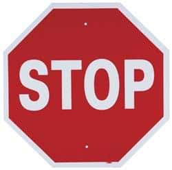 NMC - "Stop", 24" Wide x 24" High, Aluminum Stop & Yield Signs - 0.063" Thick, White on Red, Octagon, Post Mount - Makers Industrial Supply