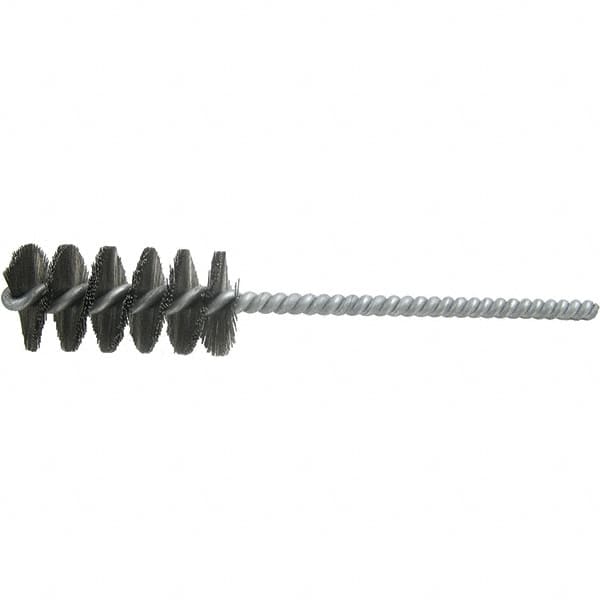 Brush Research Mfg. - 11/16" Diam Helical Steel Tube Brush - Single Spiral, 0.008" Filament Diam, 1-1/2" Brush Length, 5" OAL, 0.22" Diam Galvanized Steel Shank - Makers Industrial Supply