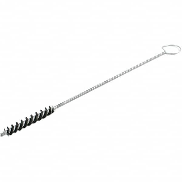 Brush Research Mfg. - 0.4" Diam Helical Nylon Tube Brush - Single Spiral, 0.012" Filament Diam, 2" Brush Length, 18" OAL, 0.219" Diam Galvanized Steel Shank - Makers Industrial Supply