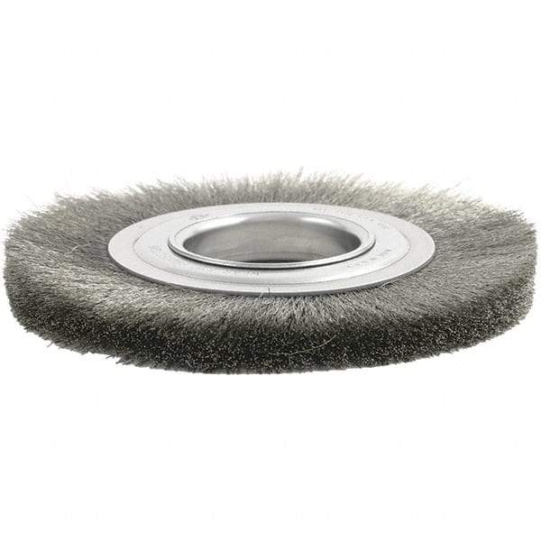 Brush Research Mfg. - 3" OD, 1/2 & 5/8" Arbor Hole, Crimped Stainless Steel Wheel Brush - 3-3/4" Face Width, 1/2" Trim Length, 6,000 RPM - Makers Industrial Supply