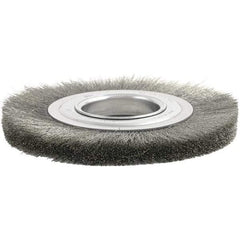 Brush Research Mfg. - 6" OD, 2" Arbor Hole, Crimped Stainless Steel Wheel Brush - 1/2" Face Width, 1-1/8" Trim Length, 4,500 RPM - Makers Industrial Supply