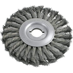 Brush Research Mfg. - 8" OD, 1/2 & 5/8" Arbor Hole, Knotted Carbon Wheel Brush - 3/4" Face Width, 1-11/16" Trim Length, 6,000 RPM - Makers Industrial Supply