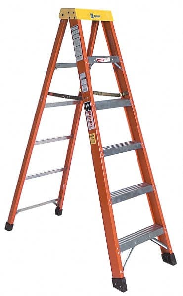 Made in USA - 5 Steps, 10 Ft. High, Type IA Rating, Fiberglass Step Ladder - Makers Industrial Supply