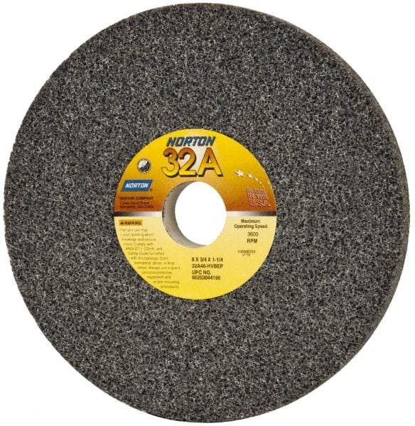 Norton - 8" Diam x 1-1/4" Hole x 3/4" Thick, H Hardness, 46 Grit Surface Grinding Wheel - Aluminum Oxide, Type 1, Coarse Grade, 3,600 Max RPM, Vitrified Bond, No Recess - Makers Industrial Supply