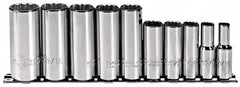 Proto - 10 Piece 3/8" Drive Deep Well Socket Set - 12 Points, 5/16" to 7/8" Range, Inch Measurement Standard - Makers Industrial Supply