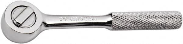 SK - 1/4" Drive Round Head Ratchet - Full Polish Chrome Finish, 4-1/2" OAL, 60 Gear Teeth, Full Polished Knurled Handle, Reversible Head - Makers Industrial Supply