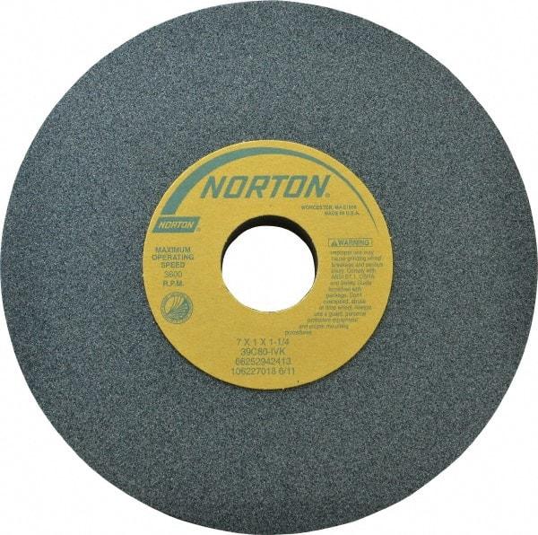 Norton - 7" Diam x 1-1/4" Hole x 1" Thick, I Hardness, 80 Grit Surface Grinding Wheel - Silicon Carbide, Type 1, Medium Grade, 3,600 Max RPM, Vitrified Bond, No Recess - Makers Industrial Supply