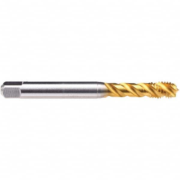 Spiral Flute Tap: M3 x 0.50, Metric, 2-3 P, 6HX Class of Fit, Powdered Metal & High Speed Steel, TiN Finish Right Hand Flute, Right Hand Thread, D3