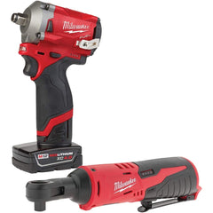 Milwaukee Tool - Cordless Impact Wrenches & Ratchets; Voltage: 12.00 ; Drive Size (Inch): 1/2 ; Battery Chemistry: Lithium-Ion ; Handle Type: Pistol Grip ; Torque (N/m): 338.95 ; Torque (Ft/Lb): 250 - Exact Industrial Supply