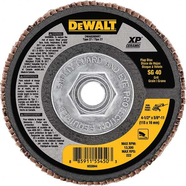 DeWALT - 4-1/2" 40 Grit 5/8-11 Center Hole Type 27 Ceramic Flap Disc - Makers Industrial Supply