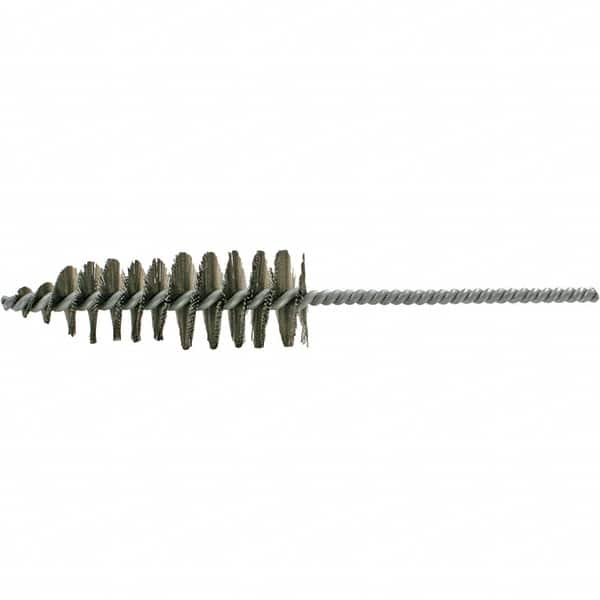 Brush Research Mfg. - 1-11/16" Diam Helical Steel Tube Brush - Single Spiral, 0.012" Filament Diam, 5" Brush Length, 10-1/2" OAL, 0.292" Diam Galvanized Steel Shank - Makers Industrial Supply