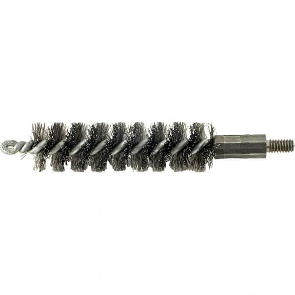 Brush Research Mfg. - 19/32" Diam Helical Steel Tube Brush - Single Spiral, 0.006" Filament Diam, 2" Brush Length, 2-9/16" OAL, 0.14" Diam Galvanized Steel Shank - Makers Industrial Supply