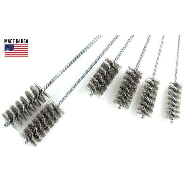 Brush Research Mfg. - 3" Diam Helical Stainless Steel Tube Brush - Single Spiral, 0.012" Filament Diam, 0.012" Brush Length, 18" OAL, 0.292" Diam Galvanized Steel Shank - Makers Industrial Supply