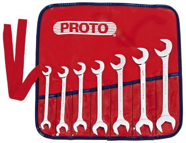 Proto - 7 Piece, 3/8" to 7/8", Open End Wrench Set - Inch Measurement Standard, Full Polish Finish, Comes in Nylon Roll - Makers Industrial Supply