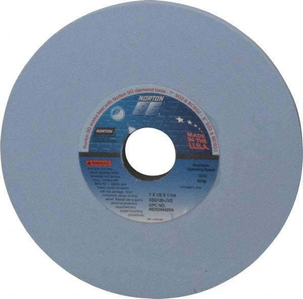 Norton - 7" Diam x 1-1/4" Hole x 1/2" Thick, J Hardness, 100 Grit Surface Grinding Wheel - Ceramic, Type 1, Fine Grade, 3,600 Max RPM, Vitrified Bond, No Recess - Makers Industrial Supply