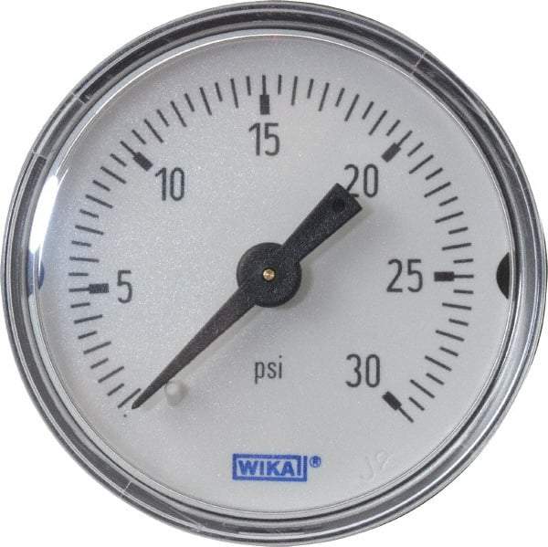 Wika - 1-1/2" Dial, 1/8 Thread, 0-30 Scale Range, Pressure Gauge - Center Back Connection Mount, Accurate to 3-2-3% of Scale - Makers Industrial Supply