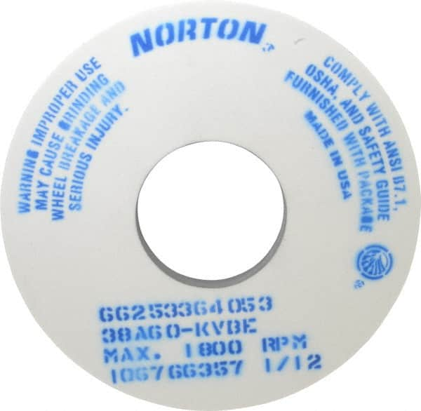 Norton - 14" Diam x 5" Hole x 1" Thick, K Hardness, 60 Grit Surface Grinding Wheel - Aluminum Oxide, Type 1, Medium Grade, 1,800 Max RPM, Vitrified Bond, No Recess - Makers Industrial Supply