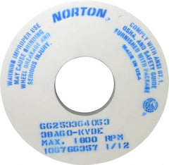 Norton - 14" Diam x 5" Hole x 1" Thick, K Hardness, 60 Grit Surface Grinding Wheel - Aluminum Oxide, Type 1, Medium Grade, 1,800 Max RPM, Vitrified Bond, No Recess - Makers Industrial Supply