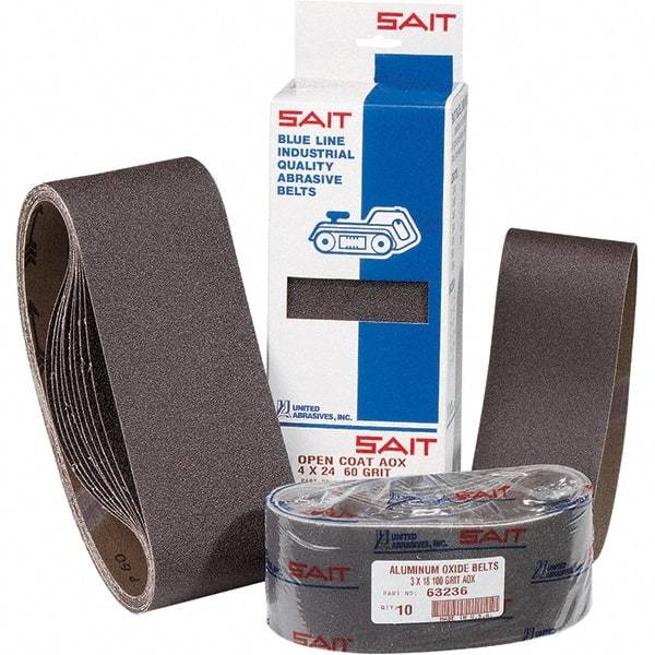 Sait - 3" Wide x 21" OAL, 80 FEPA Grit, Aluminum Oxide Abrasive Belt - Aluminum Oxide, Medium, Coated, X Weighted Cloth Backing, Dry, Series AO-X - Makers Industrial Supply