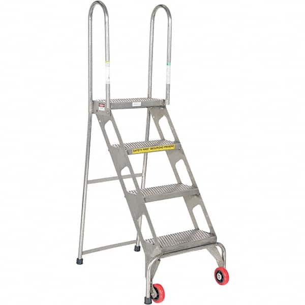 Stainless Steel Rolling Ladder: Type 1A, 4 Step Perforated Tread