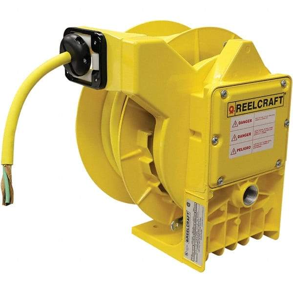 Reelcraft - 14 AWG, 45' Cable Length, Cord & Cable Reel with Flying Lead End - 0 Outlets, NEMA 4, 11 Amps, 600 Volts, SOW Cable, Yellow Reel - Makers Industrial Supply