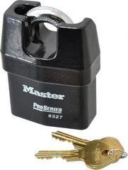 Master Lock - 3/4" Shackle Clearance, Keyed Different Padlock - 7/8" Shackle Width, 7/16" Shackle Diam, Laminated Steel - Makers Industrial Supply