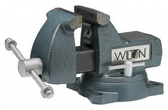 Wilton - 8" Jaw Width x 8-1/4" Jaw Opening Capacity, 4-3/4" Throat Depth, Bench & Pipe Combination Vise - 1/4 to 3-1/2" Pipe Capacity, Swivel Base, Bolt Down Attachment, Ductile Iron - Makers Industrial Supply