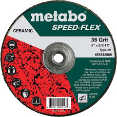 Metabo - 6" Diam, 5/8-11 Hole, 36 Grit Ceramic Alumina Fiber Disc - Makers Industrial Supply