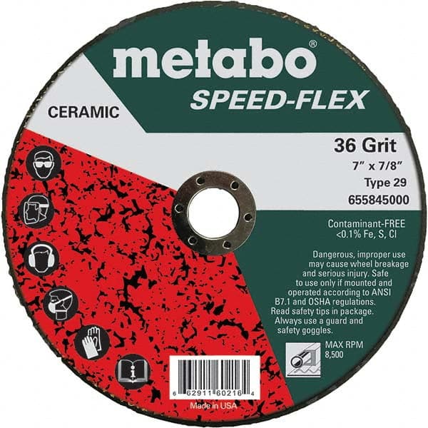 Metabo - 7" Diam, 7/8" Hole, 36 Grit Ceramic Alumina Fiber Disc - Makers Industrial Supply