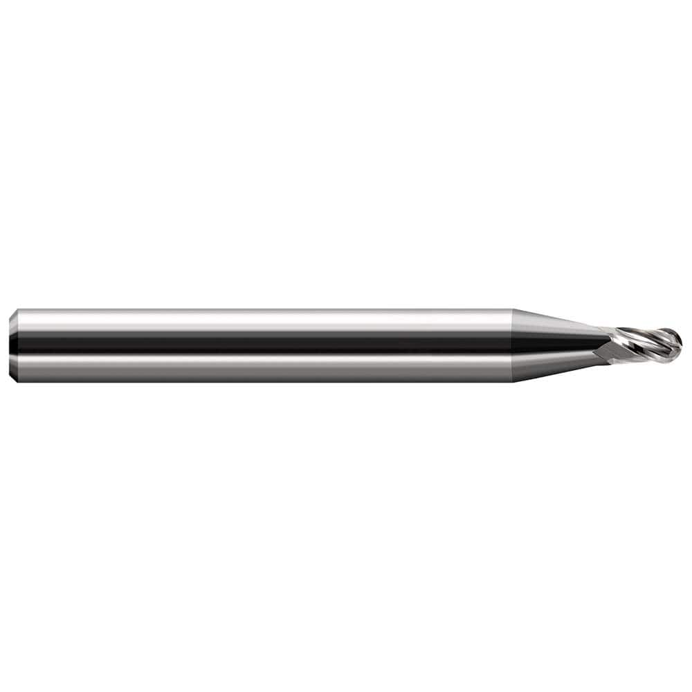 Harvey Tool - Ball End Mills; Mill Diameter (mm): 0.70 ; Mill Diameter (Decimal Inch): 0.0280 ; Number of Flutes: 2 ; Length of Cut (Decimal Inch): 0.0420 ; Material: Solid Carbide ; Overall Length (Inch): 1-1/2 - Exact Industrial Supply