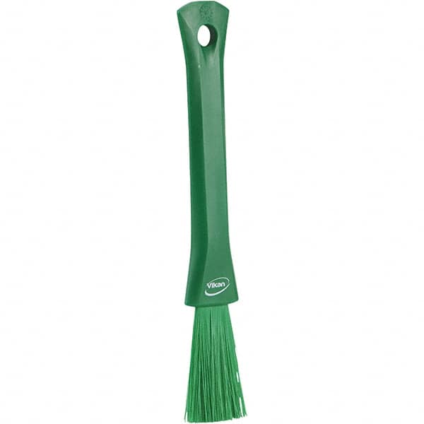 Vikan - 2-1/4" Bristle Length, Polyester Detail Brush - 1-1/4" Long x 0.4" Wide Head, 8.07" OAL, Ergonomic Handle, Green, Polypropylene Block - Makers Industrial Supply