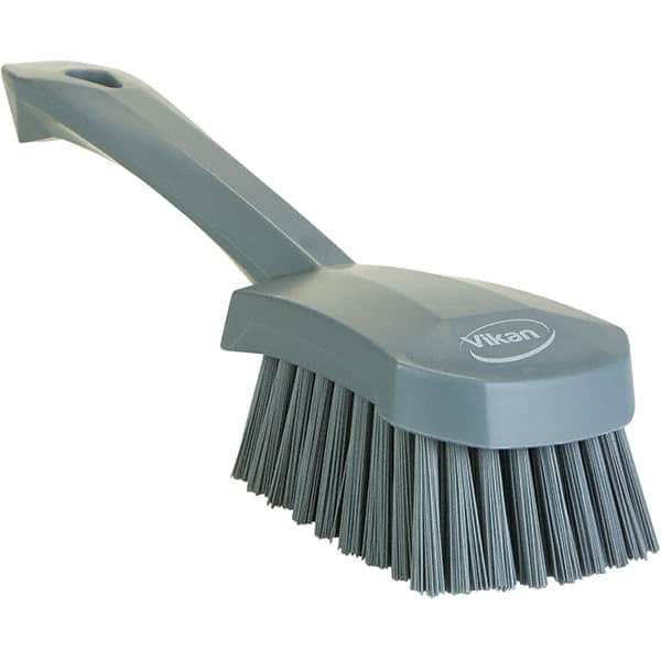 Vikan - 1.3" Bristle Length, Polyester Scrub Brush - 4-1/4" Long x 2-3/4" Wide Head, 10" OAL, Ergonomic Handle, Gray, Polypropylene Block - Makers Industrial Supply