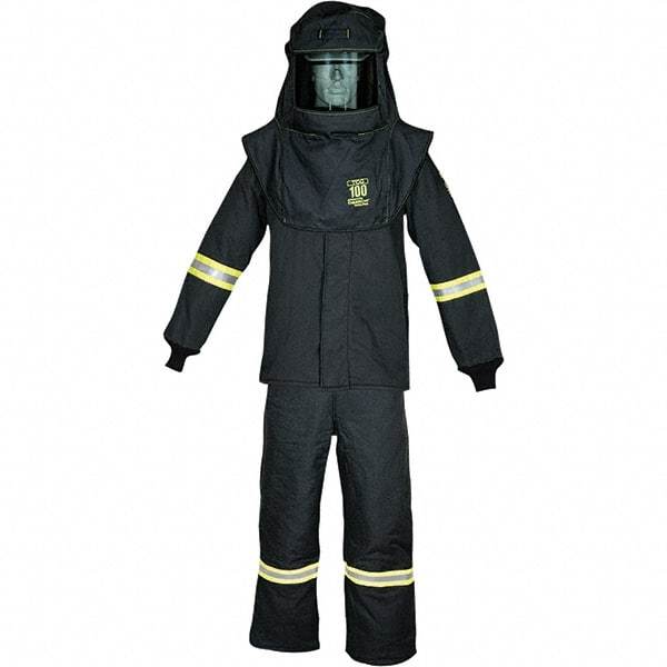 Oberon - Size 4XL, 4 HRC, 16.5 oz Arc Flash Clothing Kit - 100 cal per Sq cm, Hood Protection, Bib Overalls - Makers Industrial Supply