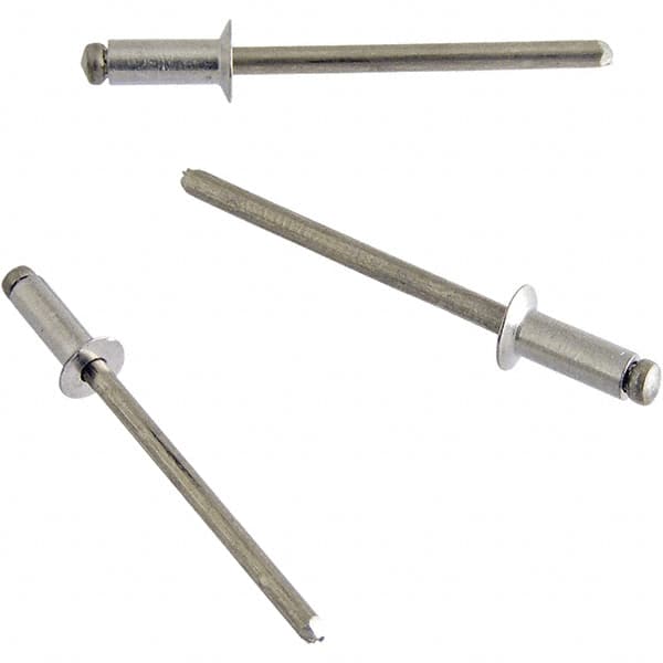 STANLEY Engineered Fastening - Size 4 Countersunk Head Aluminum Open End Blind Rivet - Steel Mandrel, 0.126" to 0.187" Grip, 1/8" Head Diam, 0.129" to 0.133" Hole Diam, 0.078" Body Diam - Makers Industrial Supply