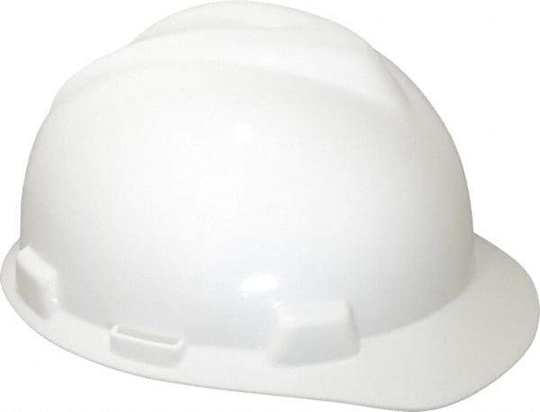 MSA - ANSI Type I, Class E Rated, 4-Point, Pin Lock Adjustment Hard Hat - One Size Fits Most, White, Standard Brim - Makers Industrial Supply