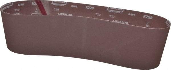 Norton - 6" Wide x 48" OAL, 220 Grit, Aluminum Oxide Abrasive Belt - Aluminum Oxide, Very Fine, Coated, X Weighted Cloth Backing, Series R228 - Makers Industrial Supply