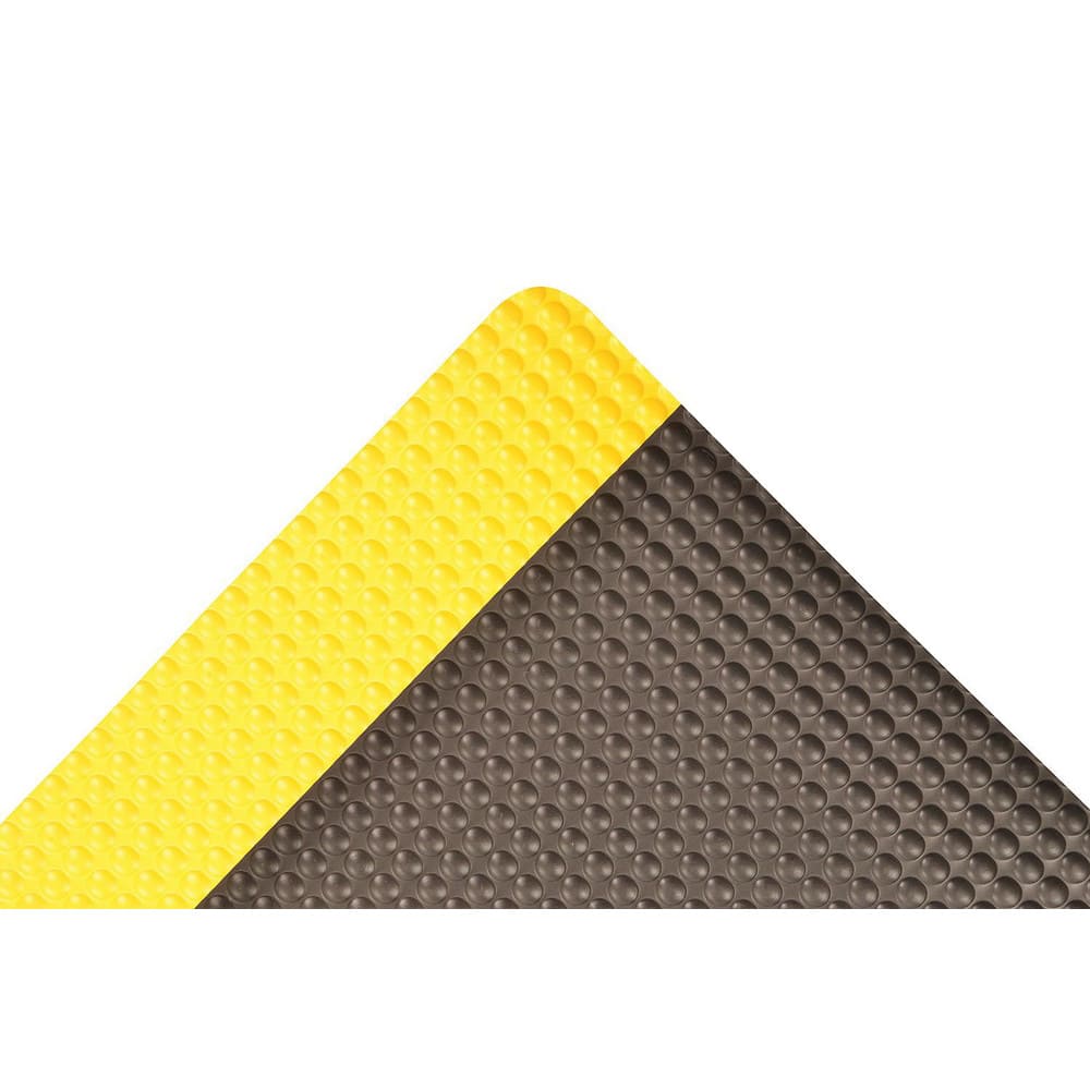 Anti-Fatigue Mat:  900.0000″ Length,  24.0000″ Wide,  1/2″ Thick,  Vinyl,  Beveled Edge,  Heavy Duty Bubbled,  Black & Yellow,  Dry