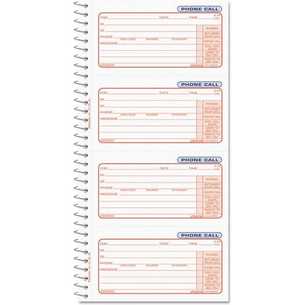 UNIVERSAL - Note Pads, Writing Pads & Notebooks Writing Pads & Notebook Type: Telephone Message Book Size: 5 x 3-3/8 - Makers Industrial Supply