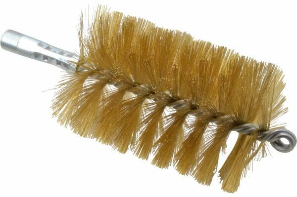 Schaefer Brush - 4-1/2" Brush Length, 3" Diam, Double Stem, Single Spiral Tube Brush - 8" Long, Brass, 1/4" NPSM Male Connection - Makers Industrial Supply