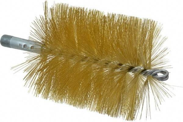 Schaefer Brush - 4-1/2" Brush Length, 4" Diam, Double Stem, Single Spiral Tube Brush - 8" Long, Brass, 1/4" NPSM Male Connection - Makers Industrial Supply