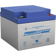 Power-Sonic - Lead-Acid, Quick-Disconnect Tab Terminal, 12 Volt, 26 Amp, Lead Rechargeable Battery - 1/4" Tab Width x 0.8mm Tab Thickness, 6.97" Wide x 4.92" High x 6.56" Deep - Makers Industrial Supply