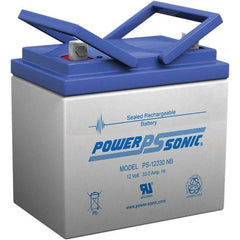 Power-Sonic - Lead-Acid, Nut/Bolt Terminal, 12 Volt, 33 Amp, Lead Rechargeable Battery - 6mm Hole Diam, 6mm Tab Thickness, 5.14" Wide x 6.22" High x 7.72" Deep - Makers Industrial Supply