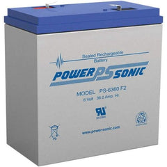 Power-Sonic - Lead-Acid, Quick-Disconnect Tab Terminal, 6 Volt, 36 Amp, Lead Rechargeable Battery - 1/4" Tab Width x 0.8mm Tab Thickness, 3.35" Wide x 6-1/2" High x 6-1/4" Deep - Makers Industrial Supply